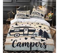 ZAWPPEUIO Campervan Linge de Lit 3D Imprimée Microfibre Hypoallergique 3 Pièces 2xTaies Douce Rétro Camping Housse de Couette Respirante Entretien Facile for Adultes Enfants Single（140x200cm）