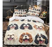 ZAWPPEUIO Cavalier King Charles Ensemble De Literie 3D Imprimé Microfibre Résistante 3 Pièces 2xTaies Super Douce Chien Portraits Parure de Lit Confortable Entretien Facile for Ado Double（200x200cm）