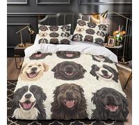ZAWPPEUIO Chien Portraits Linge de Lit Microfibre Hypoallergique 3D Effet 3 Pièces Éclair Ultra Douce Vecteur Ensemble De Literie Léger Résistante for Hommes Single（135x200cm）