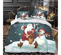 ZAWPPEUIO ChristmasSanta Linge de Lit 3D Imprimé Microfibre Résistante 3 Pièces 2 Taies Douce CoonFestive Ensemble De Literie Léger Hypoallergique for Couple Amoureux Double（200x200cm）
