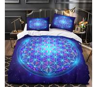 ZAWPPEUIO Cosmic Fleur Housse de Couette 3D Effet Microfibre 3 Pièces 2 Taies Super Douce Neon Sacred Geometry Ensemble De Literie Ultra Douce Résistante for Hommes Enfants King（220x240cm）