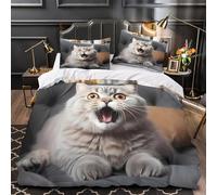 ZAWPPEUIO Cute Chat Yawn Parure Lit 3D Microfibre 3Pcs Douce Furry Pet Expression Housse Couette Hypoallergique Entretien Fac Enfants Garçons Filles Single(135x200)
