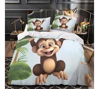 ZAWPPEUIO Cute Monkey Coon Ensemble De Literie 3D Imprimé Microfibre Résistante 3 Pièces 2xTaies Super Douce Children's Room Decor Parure de Lit Confortable Entretien Facile for Ado King（220x240cm）