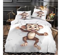 ZAWPPEUIO Cute Monkey Coon Housse de Couette 3D Effet Microfibre 3 Pièces 2xTaies Douce Hypoallergique Coon Animal Linge de Lit Léger Entretien Facile for Fille King（220x240cm）