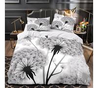 ZAWPPEUIO Dandelion Sketch Parure de Lit 3D Imprimée Microfibre 3 Pièces Éclair Douce Black Blanc Botanical Ensemble De Literie Respirante Résistante for Enfant King（220x240cm）