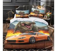 ZAWPPEUIO Dinosaur Chase Linge de Lit Microfibre Résistante 3D Imprimé 3 Pièces Éclair Ultra Douce Action Movie Parure de Lit Confortable Entretien Facile for Enfants Garçons Filles Double（200x200cm）