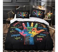 ZAWPPEUIO Diverse Hands Ensemble De Literie Microfibre Résistante 3D Effet 3 Pièces Éclair Super Douce Colorful Puzzle Housse de Couette Léger Résistante for Couple Amoureux Double（200x200cm）
