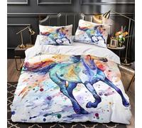ZAWPPEUIO Energetic Cheval Housse de Couette 3D Imprimée Microfibre Hypoallergique 3 Pièces 2xTaies Douce Watercolor istic Linge de Lit Super Douce Léger for Adolescent King（220x240cm）