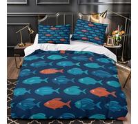 ZAWPPEUIO Fish Navy Ensemble De Literie 3D Imprimé Microfibre Résistante 3 Pièces 2 Taies Super Douce Coon Mer Life Linge de Lit Respirante Entretien Facile for Enfants Garçons Ado Single（135x200cm）