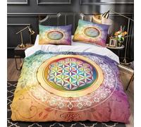 ZAWPPEUIO Fleur of Life Linge de Lit 3D Imprimée Microfibre Hypoallergique 3 Pièces Éclair Douce Sacred Geometry Parure de Lit Ultra Douce Entretien Facile for Femmes Single（140x200cm）