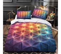 ZAWPPEUIO Fleur of Life Linge de Lit Microfibre Hypoallergique 3D Imprimée 3 Pièces Éclair Douce Sacred Geometry Parure de Lit Super Douce Résistante for Enfants Garçons Filles Double（200x200cm）