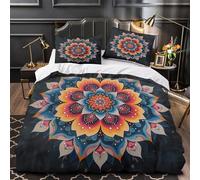 ZAWPPEUIO Floral Mandala Parure Lit Microfibre Hypo 3D 3Pcs Éclair Douce Coloré Sacred Geometry Ensemble Lit Confortable Résistante for Garçons Adolescents Single(140x200)