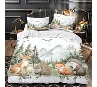 ZAWPPEUIO Forêt Animals Housse de Couette Microfibre 3D Imprimée 3 Pièces 2xTaies Douce Watercolor Woodland Parure de Lit Super Douce Entretien Facile for Filles Ado Single（135x200cm）