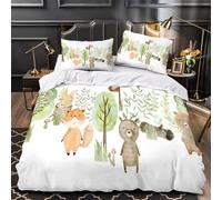 ZAWPPEUIO Forêt Animals Parure de Lit 3D Imprimé Microfibre Résistante 3 Pièces Éclair Douce Watercolor Woodland Linge de Lit Super Douce Entretien Facile for Adolescent Single（135x200cm）