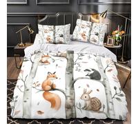 ZAWPPEUIO Forêt Animals Parure de Lit 3D Imprimée Microfibre 3 Pièces Éclair Ultra Douce Watercolor Woodland Linge de Lit Hypoallergique Résistante for Adulte Enfants Filles Super King（260x220cm）