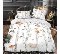 ZAWPPEUIO Forêt Animals Parure de Lit Microfibre Résistante 3D Imprimé 3 Pièces Taie Super Douce Watercolor Woodland Linge de Lit Confortable Entretien Facile for Adolescent Single（140x200cm）