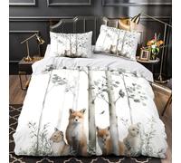 ZAWPPEUIO Forêt Foxes Parure de Lit Microfibre Hypoallergique 3D Imprimée 3 Pièces Éclair Ultra Douce Watercolor Woodland Housse de Couette Respirante Entretien Facile for Couple Double（200x200cm）