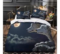 ZAWPPEUIO Full Moon Night Ensemble De Literie Microfibre Résistante 3D Effet 3 Pièces Taie Super Douce Wild Loup Pack Linge de Lit Léger Hypoallergique for Adultes Enfants Single（135x200cm）