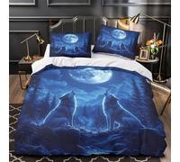 ZAWPPEUIO Full Moon Night Linge de Lit Microfibre Hypoallergique 3D Effet 3 Pièces Éclair Ultra Douce Loup Howling Fantasy Ensemble De Literie Léger Résistante for Hommes Single（140x200cm）