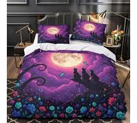 ZAWPPEUIO FullMoonNight Parure de Lit 3D Imprimée Microfibre Hypoallergique 3 Pièces 2 Taies Douce Fantasy Linge de Lit Ultra Douce Entretien Facile for Hommes Enfants Double（200x200cm）