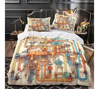 ZAWPPEUIO Industrial Pipe System Housse de Couette 3D Effet Microfibre 3 Pièces Éclair Ultra Douce Coon Mechanical Parure de Lit Super Douce Entretien Facile for Adolescent Single（135x200cm）