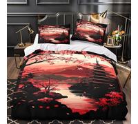 ZAWPPEUIO Japanese Linge de Lit 3D Imprimée Microfibre Résistante 3 Pièces 2xTaies Super Douce Rouge Cherry Blossom Parure de Lit Hypoallergique Résistante for Fille King（220x240cm）