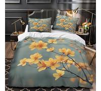 ZAWPPEUIO Jaune Blossoms Housse de Couette Microfibre Hypoallergique 3D Effet 3 Pièces Taie Ultra Douce Nature Parure de Lit Léger Résistante for Garçons Filles Single（135x200cm）