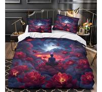 ZAWPPEUIO Meditation Ensemble De Literie 3D Effet Microfibre Résistante 3 Pièces 2 Taies Super Douce Spiritual Housse de Couette Hypoallergique Entretien Facile for Couple Single（135x200cm）