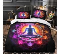 ZAWPPEUIO Meditation Glow Linge de Lit 3D Imprimé Microfibre Résistante 3 Pièces Éclair Douce Spiritual Energy Housse de Couette Ultra Douce Entretien Facile for Adulte Single（140x200cm）