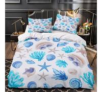 ZAWPPEUIO Mer Life Linge de Lit 3D Imprimée Microfibre 3 Pièces 2xTaies Douce Marine Themed Housse de Couette Super Douce Résistante for Adulte Enfants Filles Single（140x200cm）