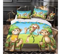 ZAWPPEUIO Monkey Coon Fun Ensemble De Literie Microfibre 3D Imprimé 3 Pièces 2xTaies Ultra Douce Coon Animal Playful Housse de Couette Respirante Entretien Facile for Enfant King（220x240cm）