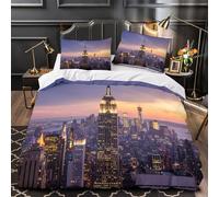 ZAWPPEUIO NewYorkCityscape Linge de Lit 3D Imprimée Microfibre Hypoallergique 3 Pièces 2xTaies Douce UrbanNightView Housse de Couette Respirante Entretien Facile for Adultes Enfants Single（135x200cm）