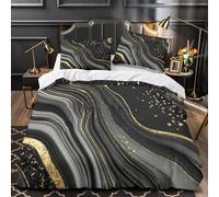 ZAWPPEUIO Noir Or Swirl Ensemble De Literie 3D Imprimée Microfibre Hypoallergique 3 Pièces Éclair Douce Modern Abstrait Housse de Couette Léger Entretien Facile for Adultes Enfants King（220x240cm）