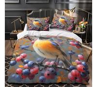 ZAWPPEUIO Oiseau on Branch Linge de Lit Microfibre Hypoallergique 3D Imprimée 3 Pièces 2 Taies Douce Nature Peinture Ensemble De Literie Ultra Douce Résistante for Fille Single（135x200cm）