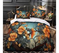 ZAWPPEUIO Orange Blossoms Linge de Lit 3D Effet Microfibre Résistante 3 Pièces Taie Ultra Douce Digital Floral Ensemble De Literie Confortable Résistante for Filles Ado Single（135x200cm）