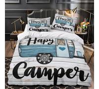 ZAWPPEUIO Rétro Camper Ensemble De Literie 3D Imprimée Microfibre 3 Pièces 2 Taies Ultra Douce Vintage Travel Linge de Lit Respirante Hypoallergique for Couple Amoureux Double（200x200cm）