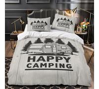 ZAWPPEUIO Rétro Camper Ensemble De Literie 3D Imprimée Microfibre 3 Pièces Taie Ultra Douce Vintage Camping Housse de Couette Respirante Hypoallergique for Hommes Single（135x200cm）