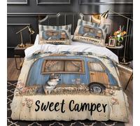ZAWPPEUIO Rétro Camper Parure de Lit 3D Imprimée Microfibre 3 Pièces 2xTaies Super Douce Vintage Travel Trailer Linge de Lit Respirante Résistante for Garçons Adolescents Super King（260x220cm）