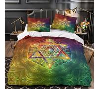 ZAWPPEUIO Sacred Geometry Parure de Lit 3D Effet Microfibre Hypoallergique 3 Pièces 2xTaies Ultra Douce Spiritual Parure de Lit Léger Résistante for Ado Single（140x200cm）