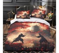 ZAWPPEUIO Samurai Duel Housse de Couette Microfibre Hypoallergique 3D Effet 3 Pièces 2 Taies Ultra Douce Japanese Warrior Linge de Lit Confortable Résistante for Adulte Enfants Filles King（220x240cm）