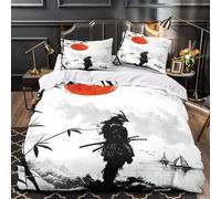 ZAWPPEUIO Samurai Warrior Ensemble De Literie 3D Effet Microfibre 3 Pièces 2 Taies Super Douce Japanese Ink Peinture Linge de Lit Ultra Douce Résistante for Garçons Filles Super King（260x220cm）