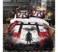 ZAWPPEUIO Samurai Warrior Ensemble De Literie Microfibre 3D Imprimée 3 Pièces 2xTaies Super Douce Japanese Ink Peinture Parure de Lit Hypoallergique Résistante for Fille King（220x240cm）