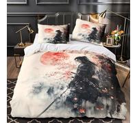 ZAWPPEUIO Samurai Warrior Housse de Couette 3D Effet Microfibre 3 Pièces 2xTaies Super Douce Japanese Ink Peinture Linge de Lit Ultra Douce Entretien Facile for Fille Super King（260x220cm）