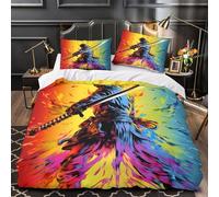 ZAWPPEUIO Samurai Warrior Linge de Lit 3D Effet Microfibre 3 Pièces 2 Taies Ultra Douce Digital Parure de Lit Super Douce Hypoallergique for Garçons Filles Super King（260x220cm）