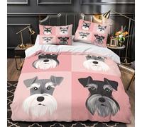 ZAWPPEUIO Schnauzer Chien Portraits Parure de Lit 3D Imprimée Microfibre Résistante 3 Pièces Éclair Douce Vector Ensemble De Literie Hypoallergique Entretien Facile for Enfant Single（135x200cm）