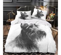 ZAWPPEUIO Scottish Terrier Ensemble De Literie 3D Imprimé Microfibre Résistante 3 Pièces Taie Douce Noir and Blanc Sketch Linge de Lit Confortable Hypoallergique for Filles Ado Single（135x200cm）