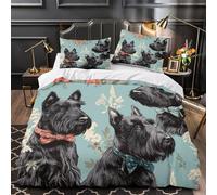 ZAWPPEUIO Scottish Terrier Portraits Ensemble De Literie Microfibre 3D Effet 3 Pièces 2xTaies Super Douce Floral Vintage Parure de Lit Respirante Résistante for Enfants Garçons Ado Single（135x200cm）