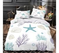 ZAWPPEUIO Seashell s Ensemble De Literie 3D Imprimée Microfibre Hypoallergique 3 Pièces Taie Douce Marine Life Linge de Lit Léger Hypoallergique for Les Enfants King（220x240cm）