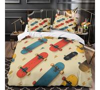 ZAWPPEUIO Skateboard Parure de Lit 3D Effet Microfibre Hypoallergique 3 Pièces 2xTaies Super Douce Vintage Rétro Ensemble De Literie Respirante Résistante for Les Enfants Double（200x200cm）
