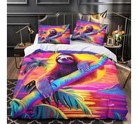 ZAWPPEUIO Sloth on Branch Linge de Lit 3D Effet Microfibre Résistante 3 Pièces Taie Ultra Douce Vibrant Tropical Ensemble De Literie Confortable Résistante for Filles Ado Double（200x200cm）